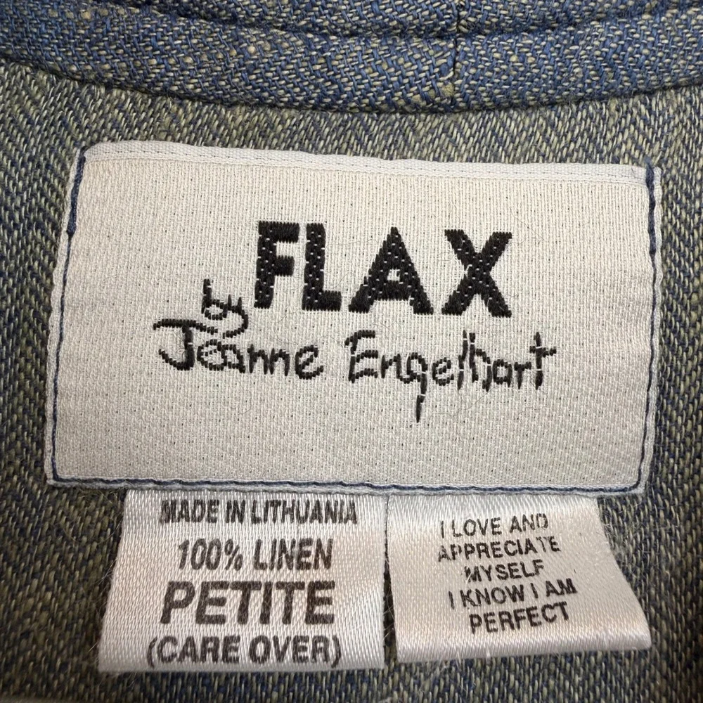 FLAX Jeanne Engelhart Blue Linen‎ Herringbone Button Front Jacket Petite